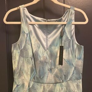 ELIE TAHARI blue feather effect midi dress